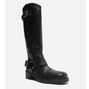 Arezzo Women's Clara Leather High Moto Boots Black Size 10 NIB